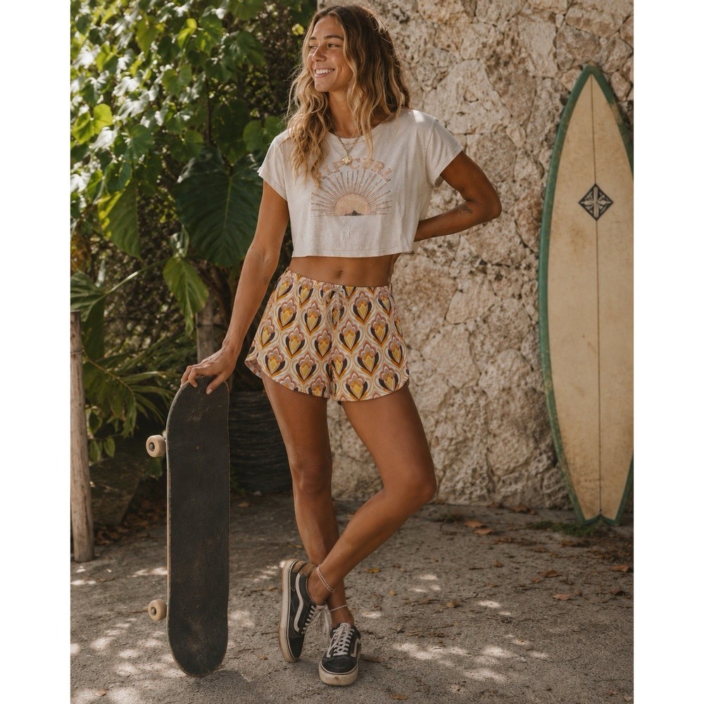 Volcom Retrospectacle Gauze Shorts Womens XS Hazelnut Soft Flowy 70s‎ Vibe